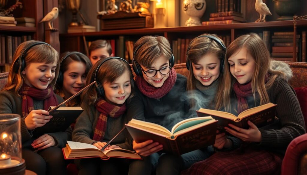 Harry Potter fans enjoying the audiobook